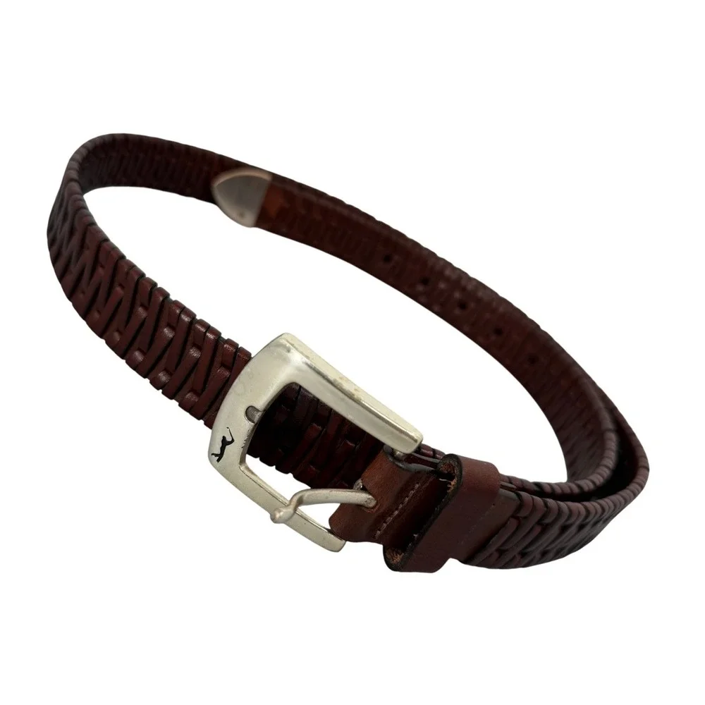 Leatherman Ltd Braided Leather Belt Mens 42 Brown Woven Silver Buckle Golf